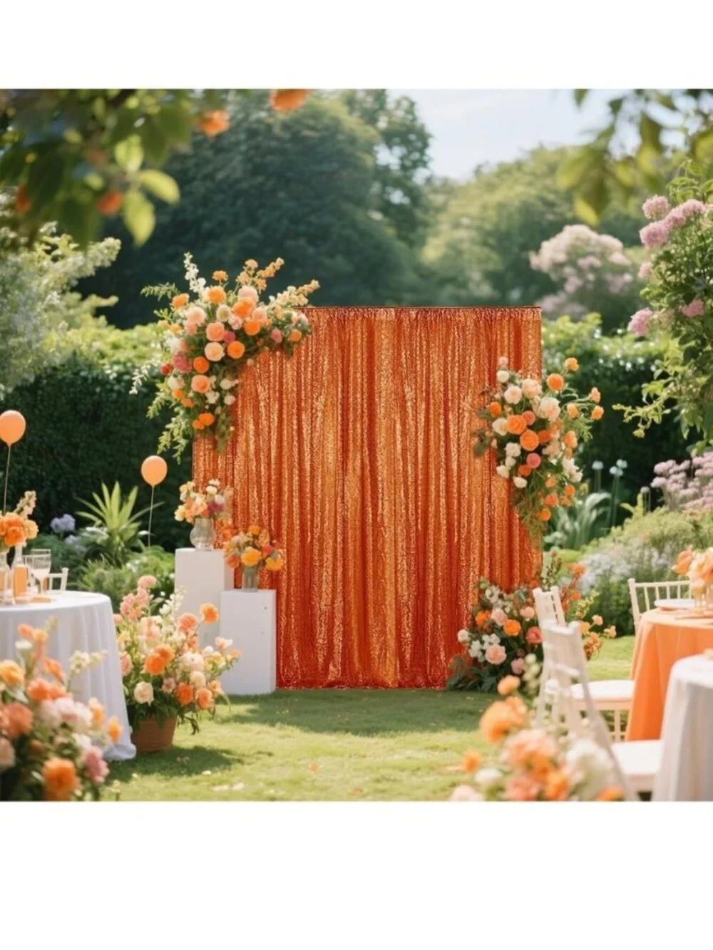 Orange Sequin Backdrop Curtain 2ft x 8ft Glitter Photography Backdrop